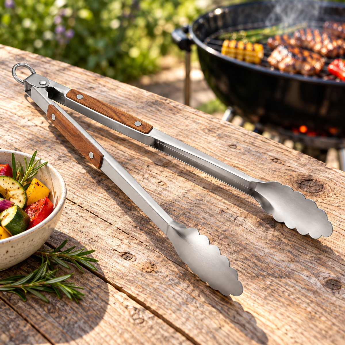 Acacia-Handle BBQ Tongs