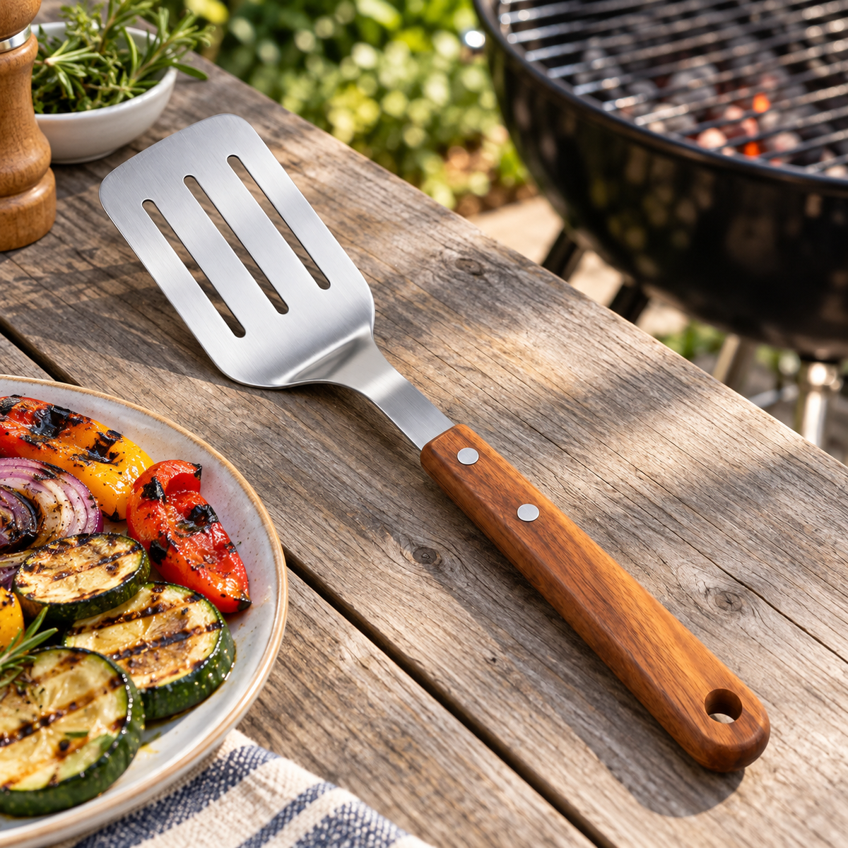 Acacia-Handle Slotted BBQ Spatula