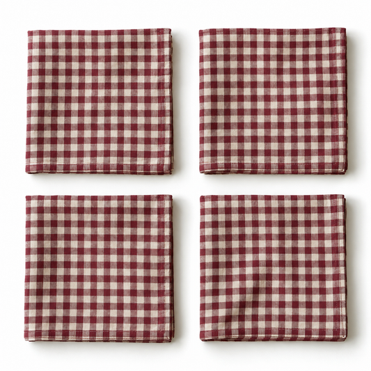 Burgundy Check Napkins - Set of 4