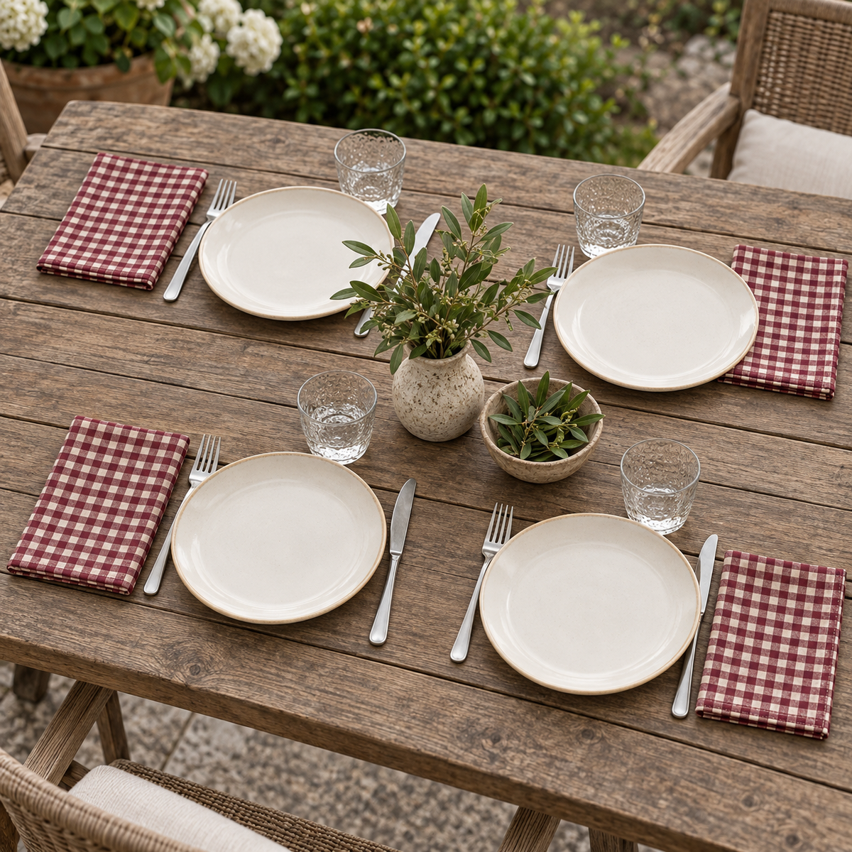 Burgundy Check Napkins - Set of 4