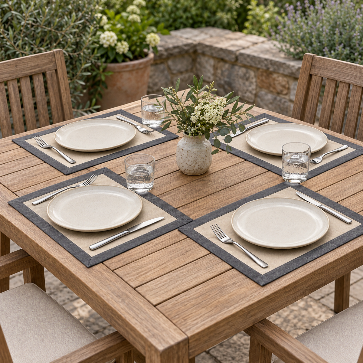 Charcoal Border Placemats - Set of 4