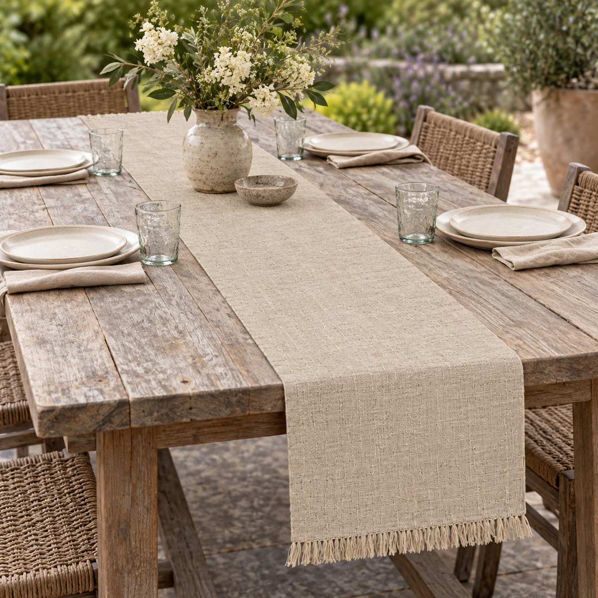 Natural Fringed Table Runner